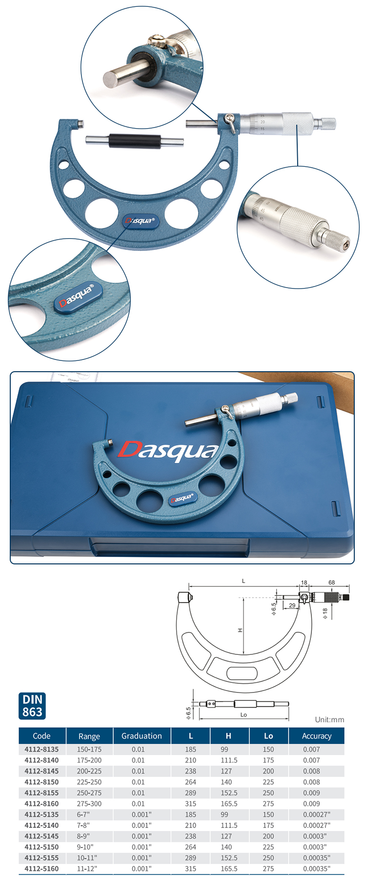 Dasqua 150-175mm Big Size Outside Micrometer